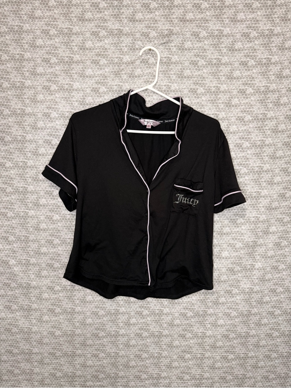 Juicy Couture Black Pajama Top with Pink Piping
